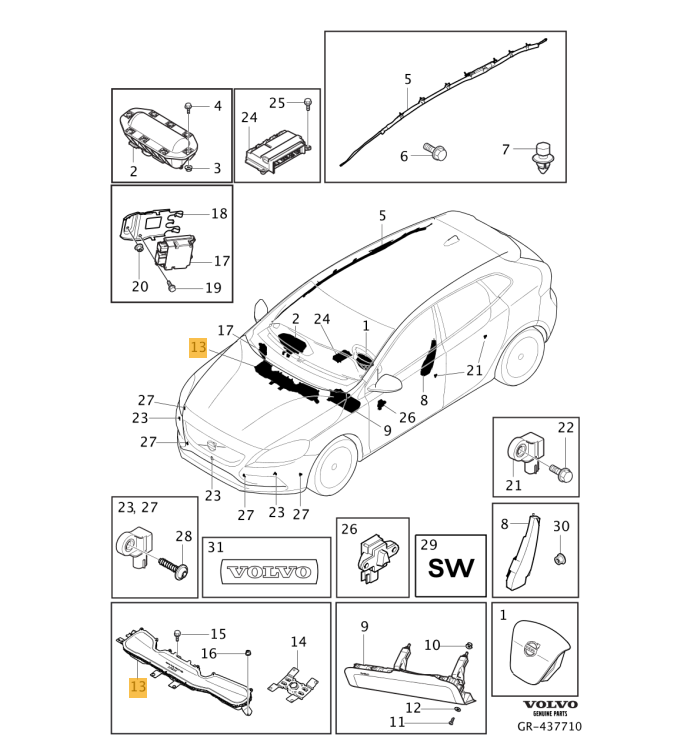 MODULO AIRBAG SISTEMA DI PROTEZIONE PEDONI VOLVO V40 cod. 31404289