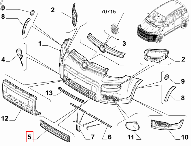 GRIGLIA PRESA D'ARIA INFERIORE PARAURTI ANT. ORIGINALE FIAT PANDA COD. 735547645