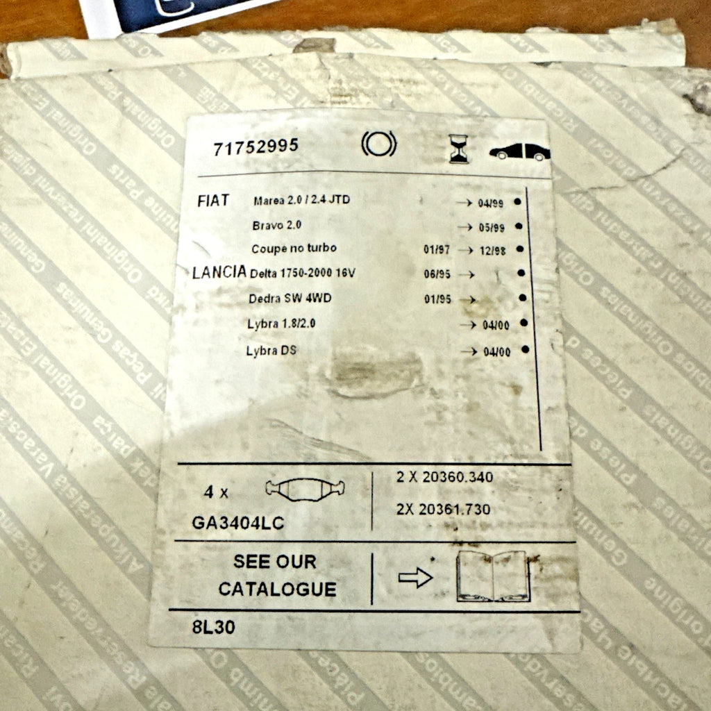 KIT PASTIGLIE FRENO ANTERIORI ORIGINALI FIAT - ALFA ROMEO - LANCIA COD. 71752995