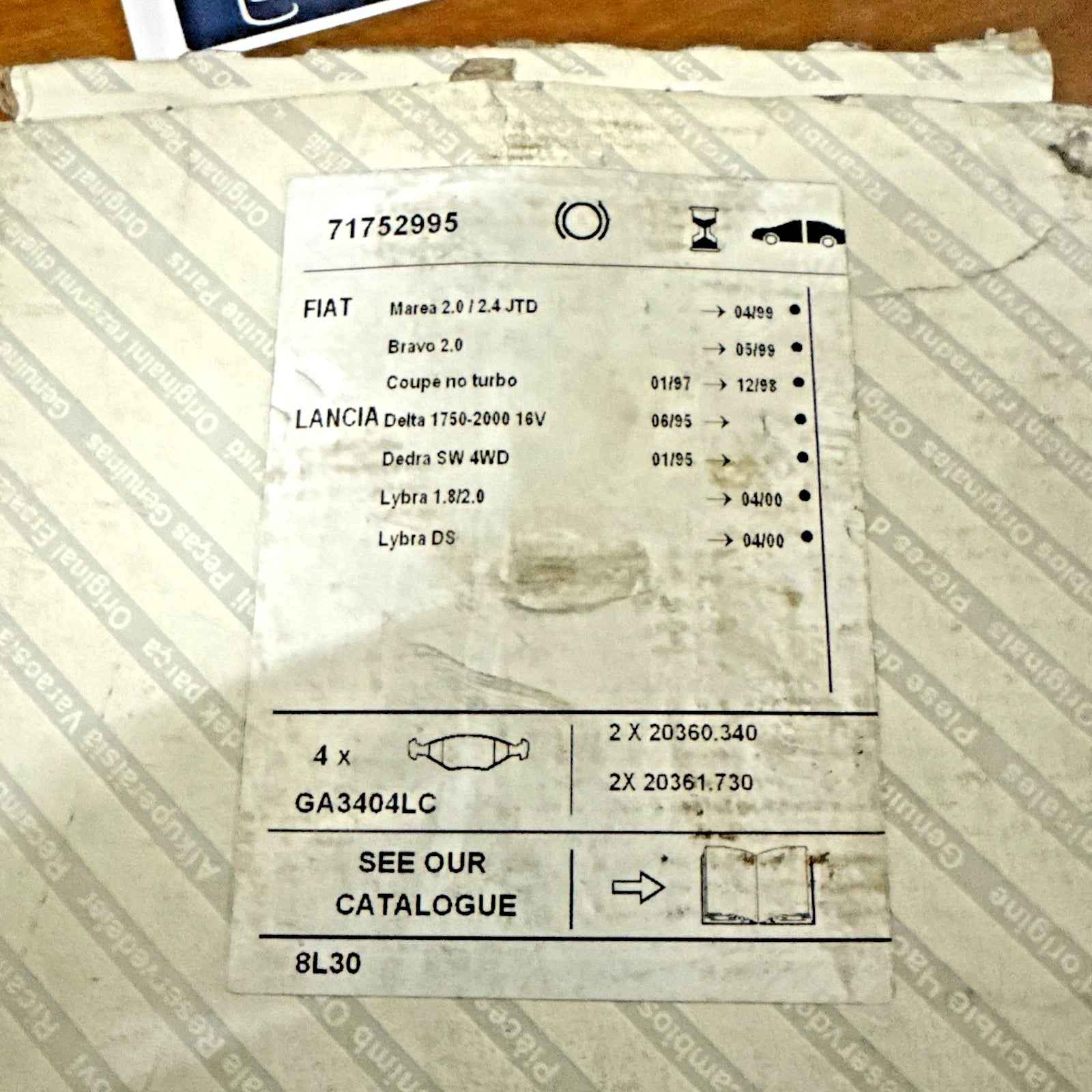 KIT PASTIGLIE FRENO ANTERIORI ORIGINALI FIAT - ALFA ROMEO - LANCIA COD. 71752995