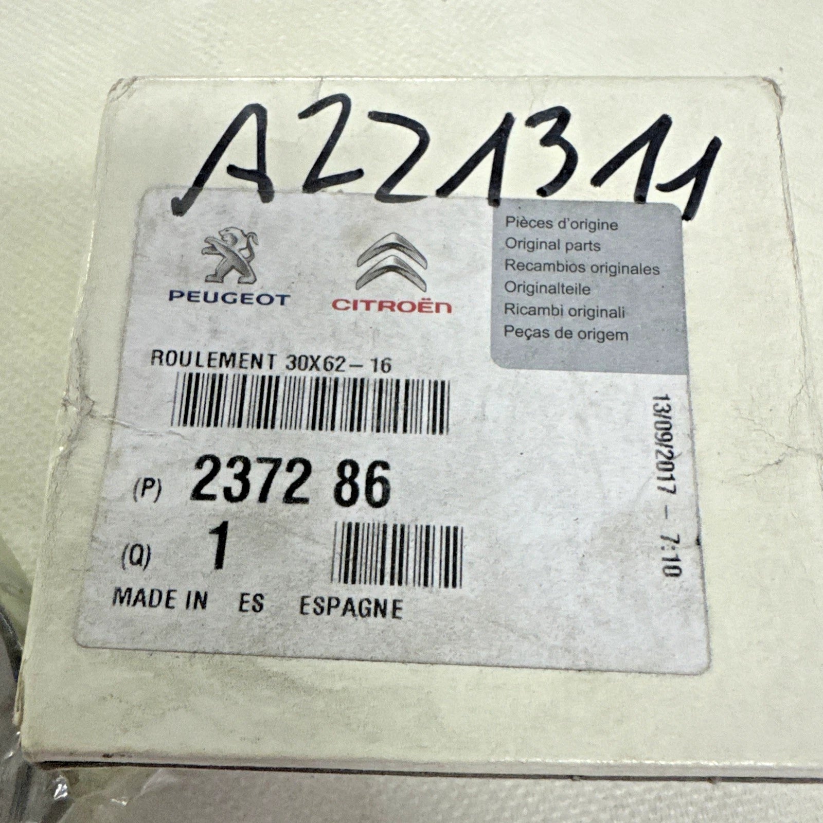 CUSCINETTO A SFERE ALBERO RETROMARCIA CAMBIO CITROEN PEUGEOT 30X62X16 COD.237286